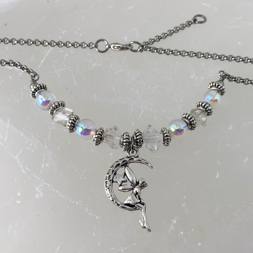 Fairy necklace earrings .Genuine Herkimer diamonds (4) crystal fairy silver set - Picture 10 of 14